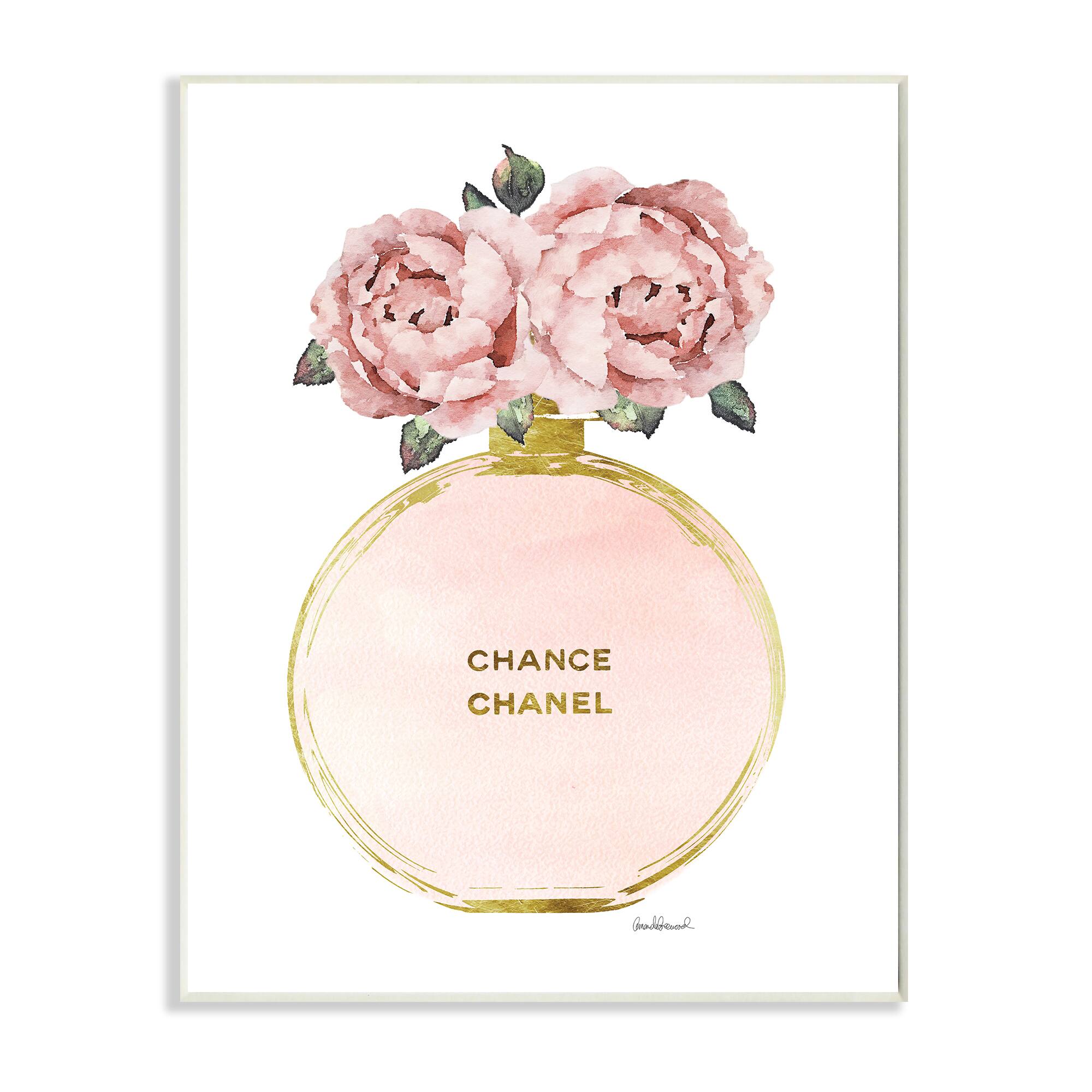 Stupell Industries Vintage Pink Florals in Round Fashion Fragrance Bottle Wood Wall Plaque